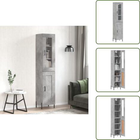 Credenza moderna - vidaXL Credenza Grigio Cemento 34,5x34x180 cm in Legno Multistrato - Credenza in legno multistrato