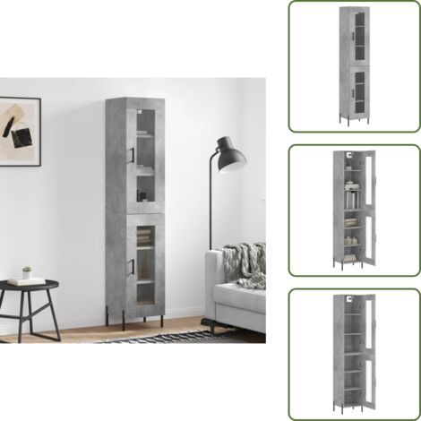 Credenza moderna - vidaXL Credenza Grigio Cemento 34,5x34x180 cm in Legno Multistrato - Credenza in legno multistrato