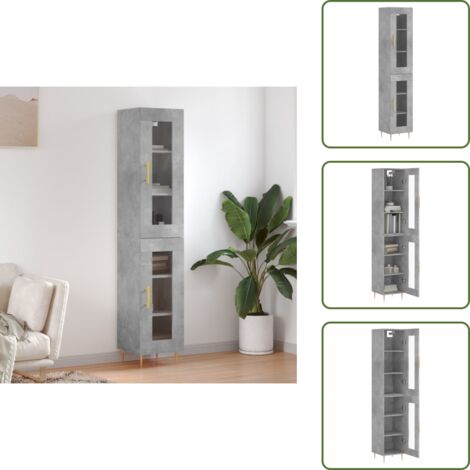 Credenza moderna - vidaXL Credenza Grigio Cemento 34,5x34x180 cm in Legno Multistrato - Credenza in legno multistrato