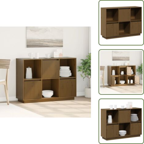 Credenza moderna - vidaXL Credenza Marrone Ambrato 110,5x35x80 cm Legno Massello di Pino - Credenza con scomparti