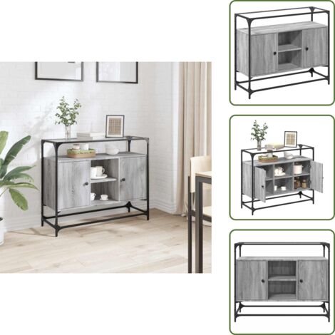 Credenza moderna - vidaXL Credenza Piano Vetro Grigio Sonoma 98x35x81cm Legno Multistrato - Credenza da soggiorno