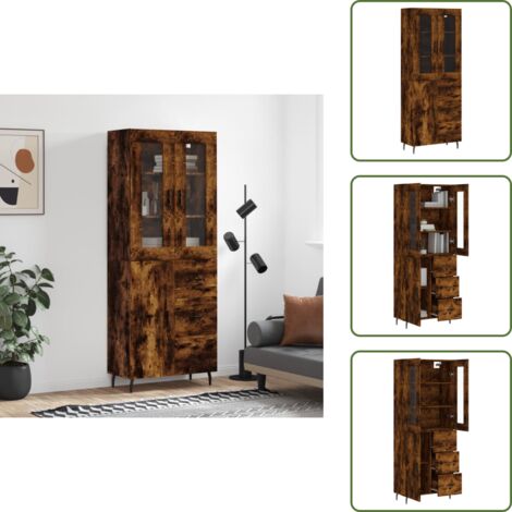 Credenza moderna - vidaXL Credenza Rovere Fumo  69,5x34x180 cm in Legno Multistrato - Credenza con piedini in metallo