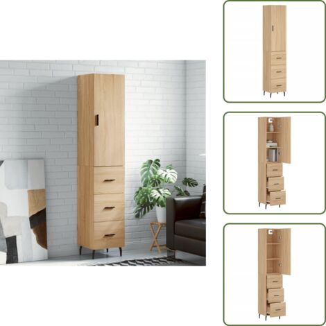 Credenza moderna - vidaXL Credenza Rovere Sonoma 34,5x34x180 cm in Legno Multistrato - Credenza con piedini in metallo