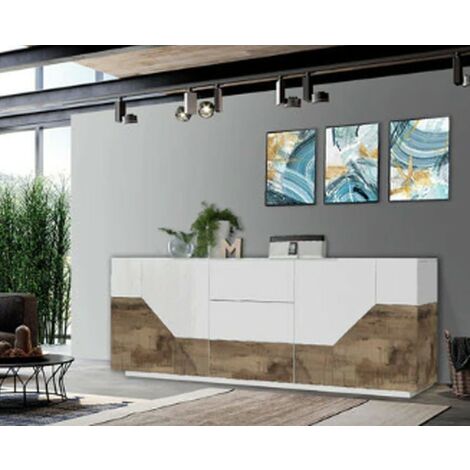Credenza moderno bianco/acero, 4 ante, 3 cassetti - Alien
