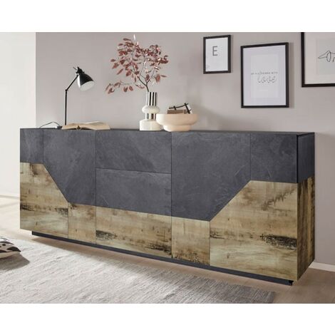 Credenza moderno grigio/acero, 4 ante, 3 cassetti - Alien