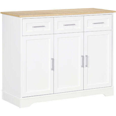 Credenza multifunzionale MDF con piano regolabile, 3 cassetti e 3 ante, 101x39x82 cm, bianca