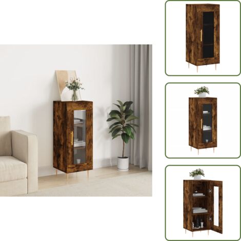 Credenza multistrato - vidaXL Credenza Rovere Fumo 34,5x34x90 cm in Legno Multistrato - Credenza con ante in vetro
