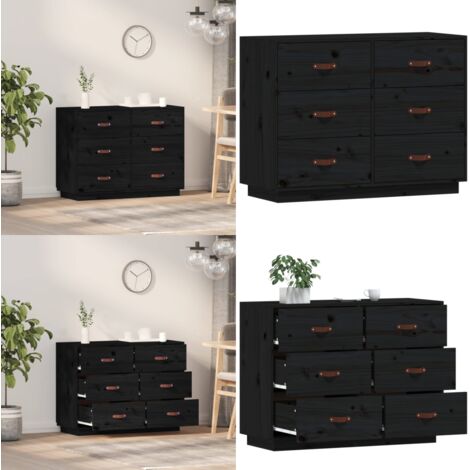 Credenza Nera 100x40x75 cm in Legno Massello di Pino - Credenza nera - Credenza in pino