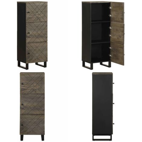 Credenza Nera 40x33x110 cm in Legno Massello di Mango - Credenza nera - Credenza in mango