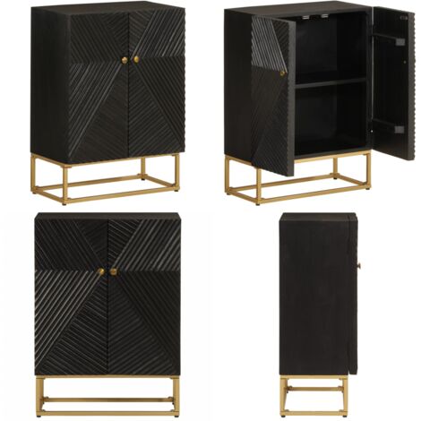 Credenza Nera 55x30x76 cm in Legno Massello di Mango e Ferro - Credenza nera - Credenza in mango