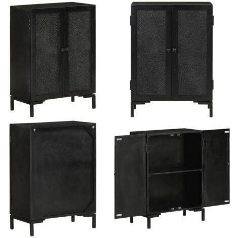 Credenza Nera 55x30x77 cm in Legno Massello di Mango e Ferro - Credenza industriale - Credenza in ferro
