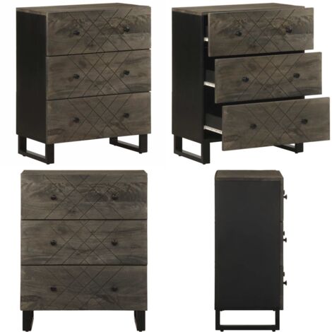 Credenza Nera 60x33x75 cm in Legno Massello di Mango - Credenza nera - Credenza in mango