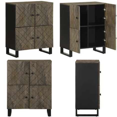 Credenza Nera 60x33x75 cm in Legno Massello di Mango - Credenza nera - Credenza mango