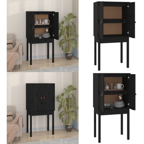 Credenza Nera 60x40x120 cm in Legno Massello di Pino - Credenza nera - Credenza in pino