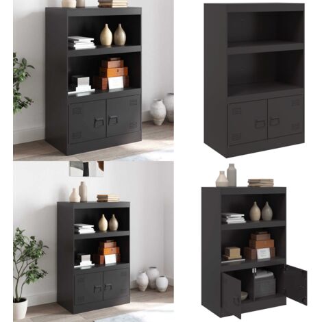 Credenza Nera 67x39x107 cm in Acciaio - Credenza nera - Credenza con maniglie