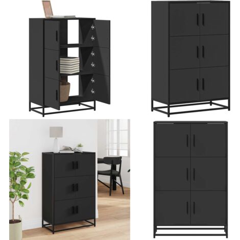 Credenza Nera 68x35x106,5 cm Legno Multistrato Metallo - Credenza in legno multistrato - Credenza in metallo