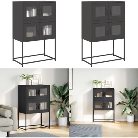 Credenza Nera 68x39x107 cm in Acciaio - Credenza nera - Credenza con ante