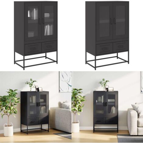 Credenza Nera 68x39x111,5 cm Acciaio - Credenza nera - Credenza con ante