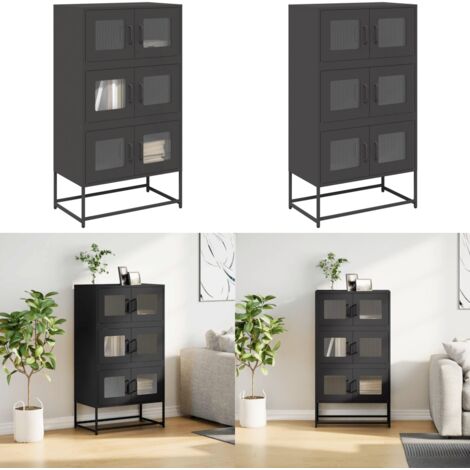 Credenza Nera 68x39x123 cm in Acciaio - Credenza nera - Credenza con ante