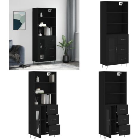 Credenza Nera 69,5x34x180 cm in Legno Multistrato - Credenza nera - Credenza moderna