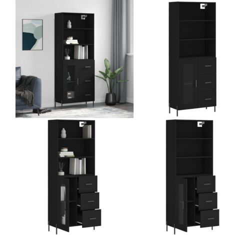 Credenza Nera 69,5x34x180 cm in Legno Multistrato - Credenza nera - Credenza moderna