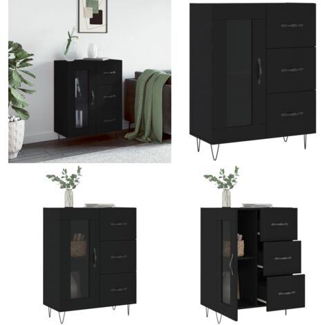 Credenza Nera 69,5x34x90 cm in Legno Multistrato - Credenza nera - Credenza con cassetti