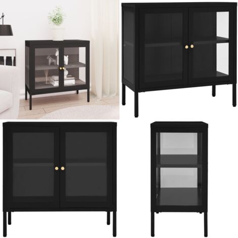 Credenza Nera 70x35x70 cm in Acciaio e Vetro - Credenza in vetro - Credenza nera