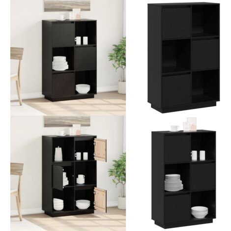 Credenza Nera 74x35x117 cm in Legno Massello di Pino - Credenza nera - Credenza in pino