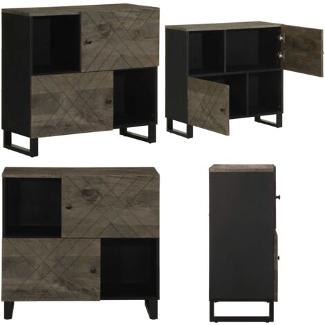Credenza Nera 80x33x75 cm in Legno Massello di Mango - Credenza nera - Credenza mango