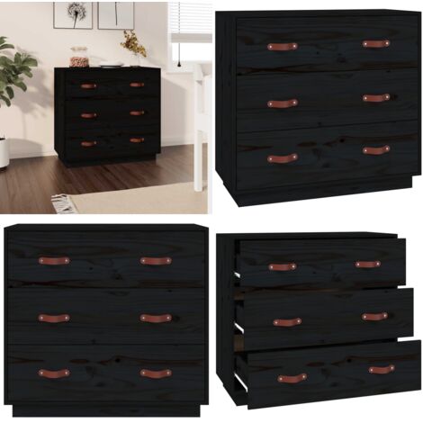 Credenza Nera 80x40x75 cm in Legno Massello di Pino - Credenza nera - Credenza in pino