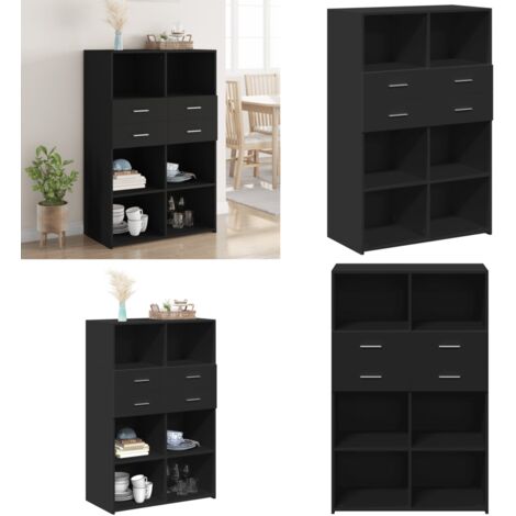 Credenza Nera 80x42,5x124 cm in Legno Multistrato - Credenza nera - Credenza moderna