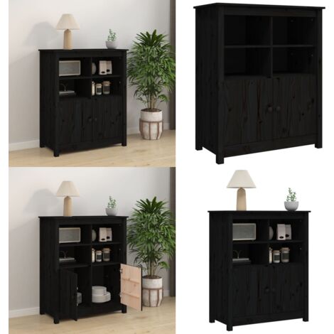 Credenza Nera 83x41,5x100 cm in Legno Massello di Pino - Credenza nera - Credenza in pino