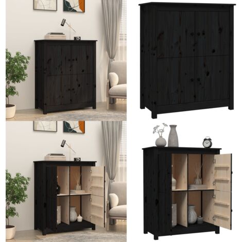Credenza Nera 83x41,5x100 cm in Legno Massello di Pino - Credenza nera - Credenza in pino
