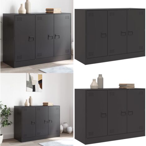 Credenza Nera 99x39x73 cm in Acciaio - Credenza nera - Credenza con maniglie