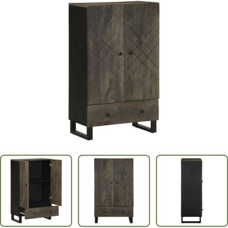 Credenza nera -  Credenza Nera 60x33x100 cm in Legno Massello di Mango