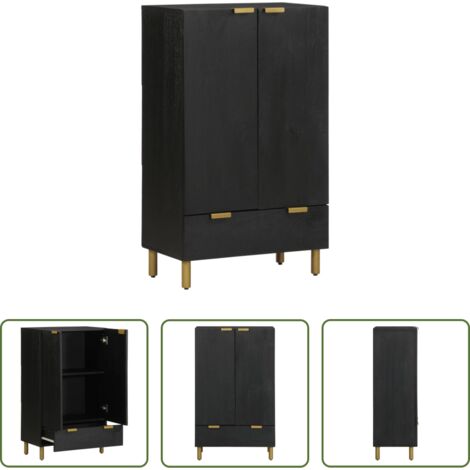Credenza nera -  Credenza Nera 60x33x100 cm in Legno Multistrato