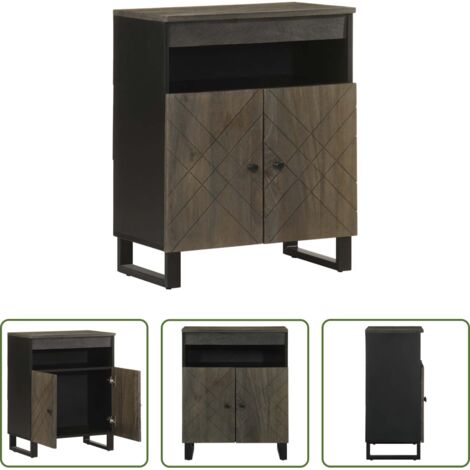 Credenza nera -  Credenza Nera 60x33x75 cm in Legno Massello di Mango