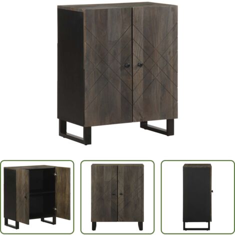 Credenza nera -  Credenza Nera 60x33x75 cm in Legno Massello di Mango