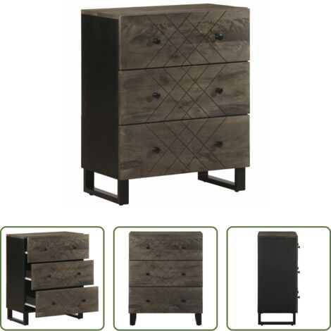 Credenza nera -  Credenza Nera 60x33x75 cm in Legno Massello di Mango