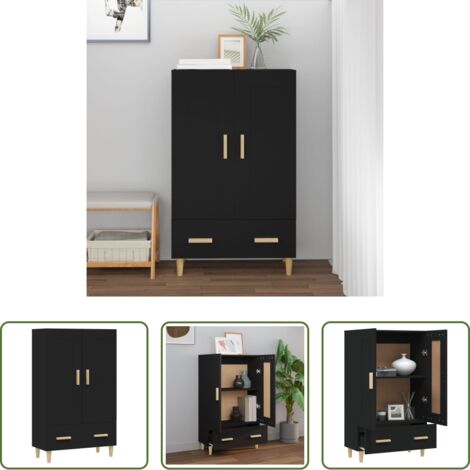 Credenza nera -  Credenza Nera 70x31x115 cm in Legno Multistrato