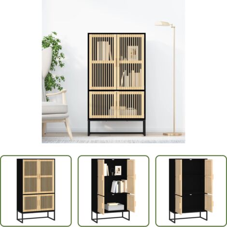 Credenza nera -  Credenza Nera 70x35x125 cm in Legno Multistrato