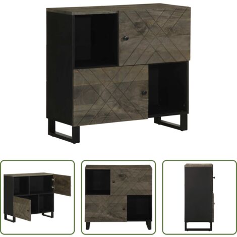 Credenza nera -  Credenza Nera 80x33x75 cm in Legno Massello di Mango
