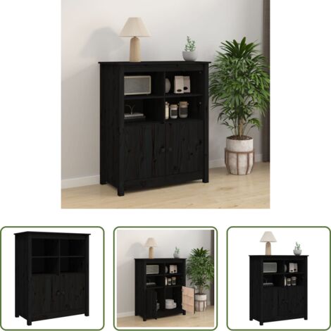 Credenza nera -  Credenza Nera 83x41,5x100 cm in Legno Massello di Pino