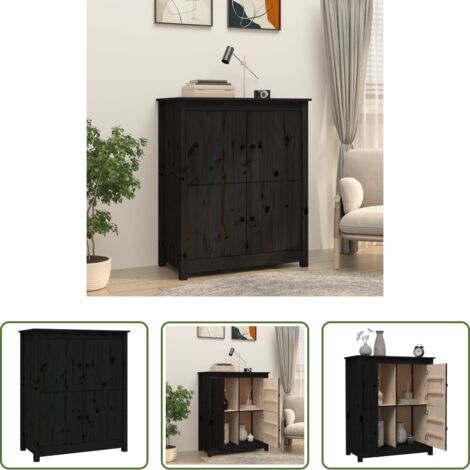 Credenza nera -  Credenza Nera 83x41,5x100 cm in Legno Massello di Pino