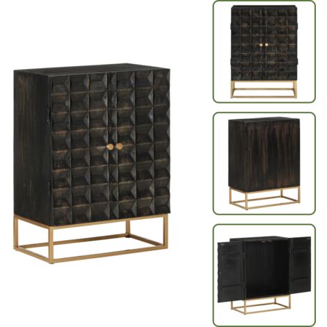 Credenza nera - vidaXL Credenza Nera 55x34x75 cm in Legno Massello di Mango e Ferro - Credenza con gambe