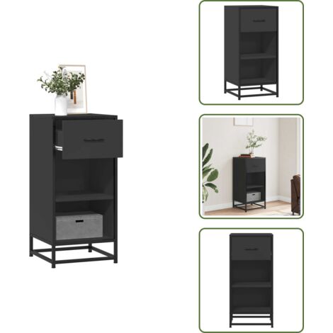 Credenza nera - vidaXL Credenza Rovere Nera 35,5x35x76 cm in Truciolato e Metallo - Credenza con cassetto