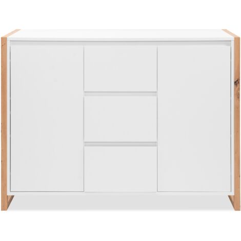 Credenza New Denver2 con 3 cassetti e 2 ante battenti in bianco e rovere