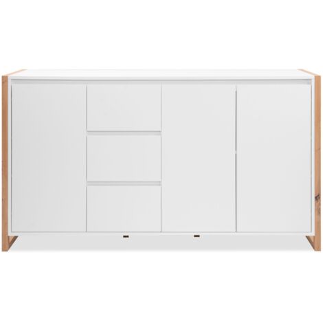 Credenza New Denver3 con 3 cassetti e 3 ante battenti in bianco e rovere