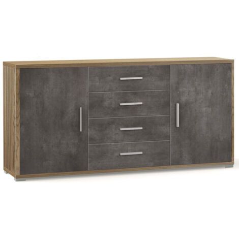 Credenza Noce Nero Mobile 2 Ante 4 Cassetti Contenitore Buffet Tv Soggiorno