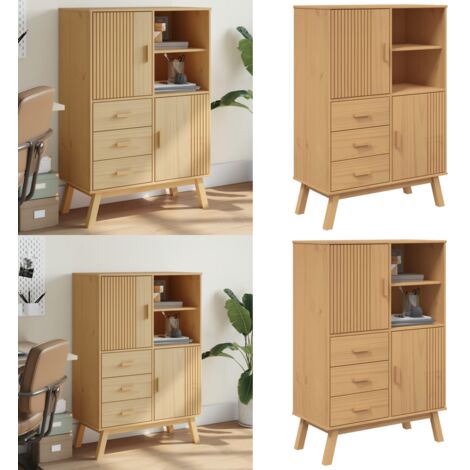 Credenza OLDEN Marrone 85x43x125 cm in Legno Massello di Pino - Credenza marrone - Credenza in pino